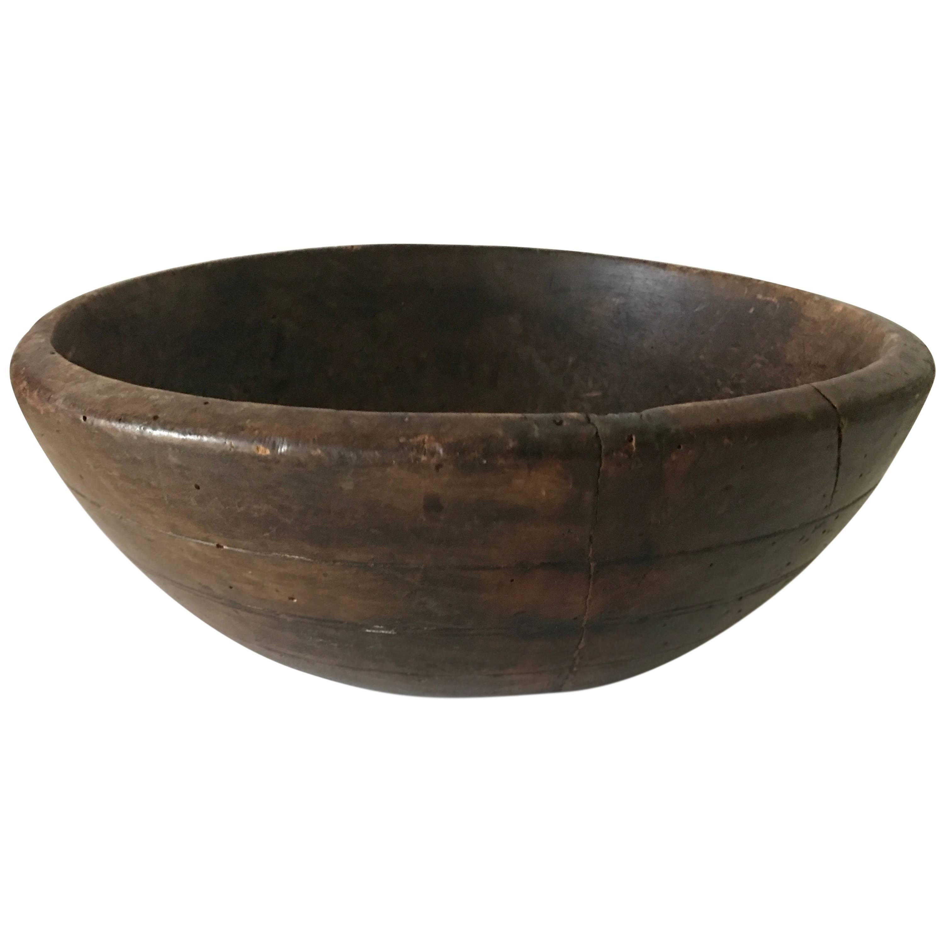18th-19th Century Large Swedish Wooden Bowl with Fantastic Patina For Sale