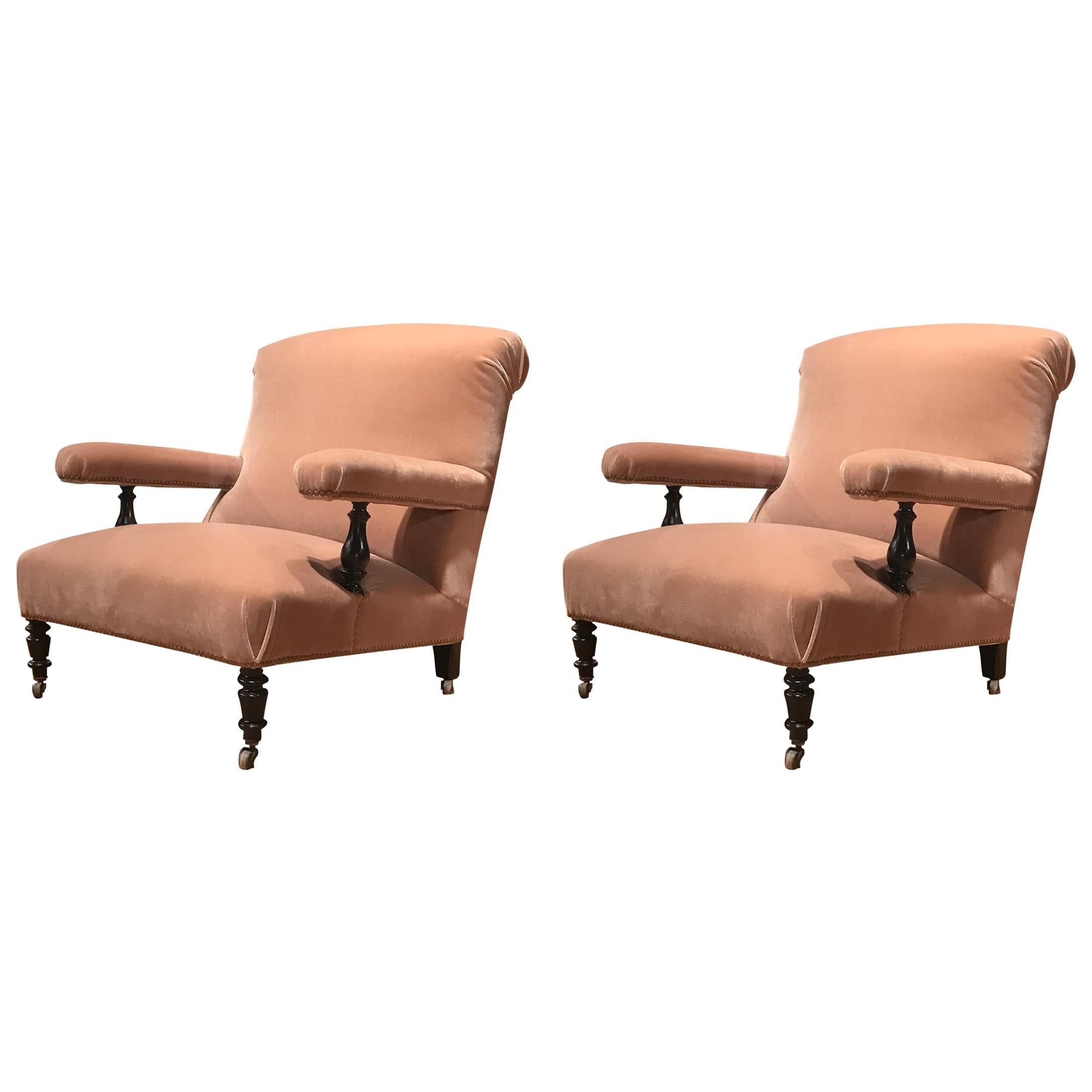 Pair of French 19th Century Armchairs with Mohair Upholstery