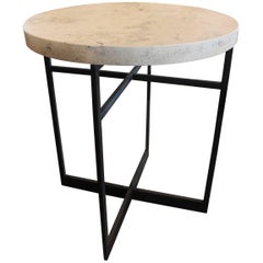 Black Patina Steel End Table with Jura Gray Limestone Top