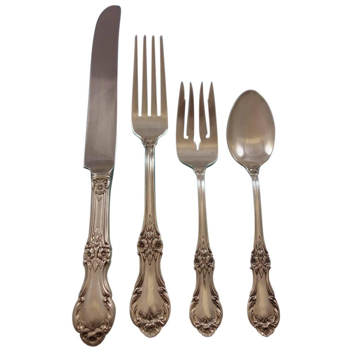 Wild Rose by International Sterling Silver Flatware Set for 6 Service 30 Pcs For Sale