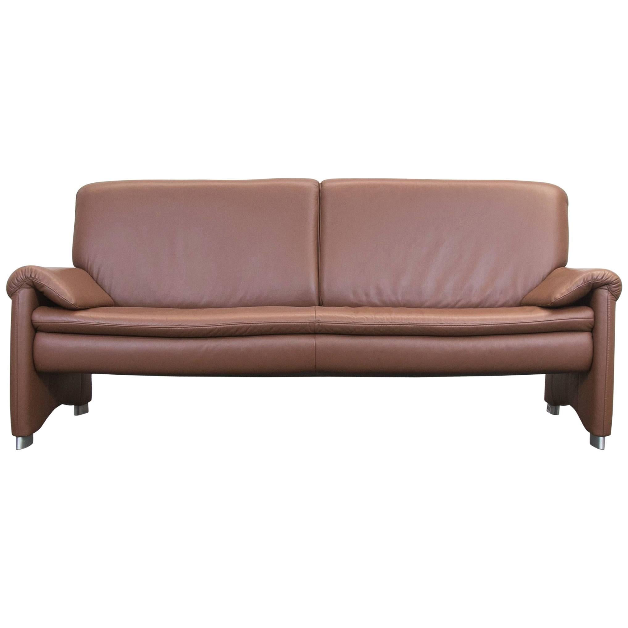Hülsta Designer Sofa Brown Leather Three-Seat Couch Modern