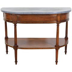 Antique French Directoire Cherrywood, Marble-Top Console Table, Early 19th Century