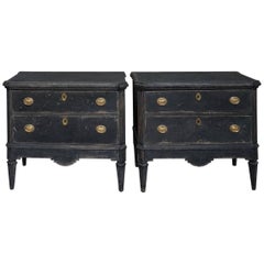 Pair of Black Two-Drawer Swedish Commodes