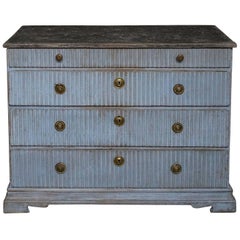 Period Gustavian Chest of Drawers in Worn Blue Paint 3