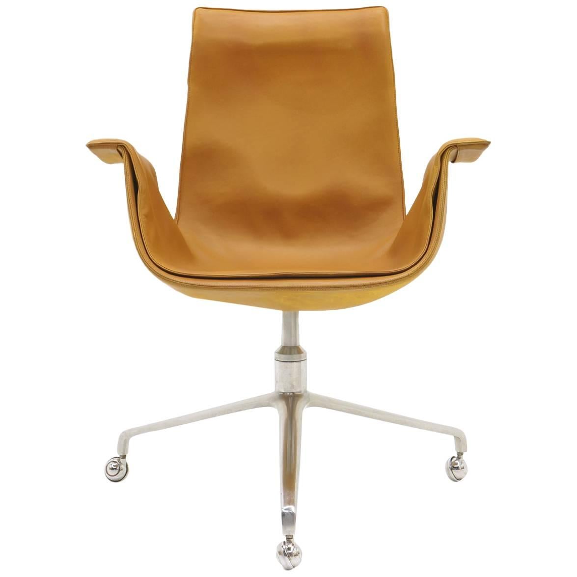 Fabricius and Kastholm Swivel Chair on Casters, Cognac Leather