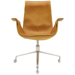 Fabricius and Kastholm Swivel Chair on Casters, Cognac Leather