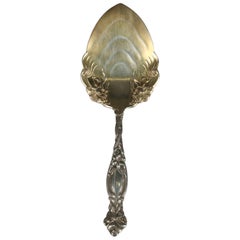 Antique English Sterling Silver Pastry Server Floral Decoration, Gold Wash Spade