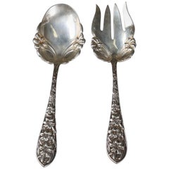 Pair of Antique Sterling Silver Serving Set, Fork & Spoon, by Frank Whiting