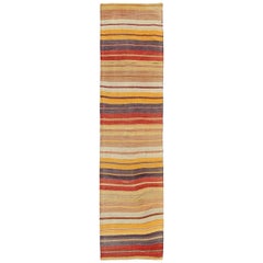 Colorful Retro Turkish Kilim Rug with Horizontal Stripe Design