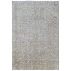 Gray Faded Vintage Turkish Sivas Rug with Floral Motifs and Medallion