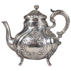 Antique .800 Silver Footed Teapot, Gadroon and Foliate Decorated, 19th Century