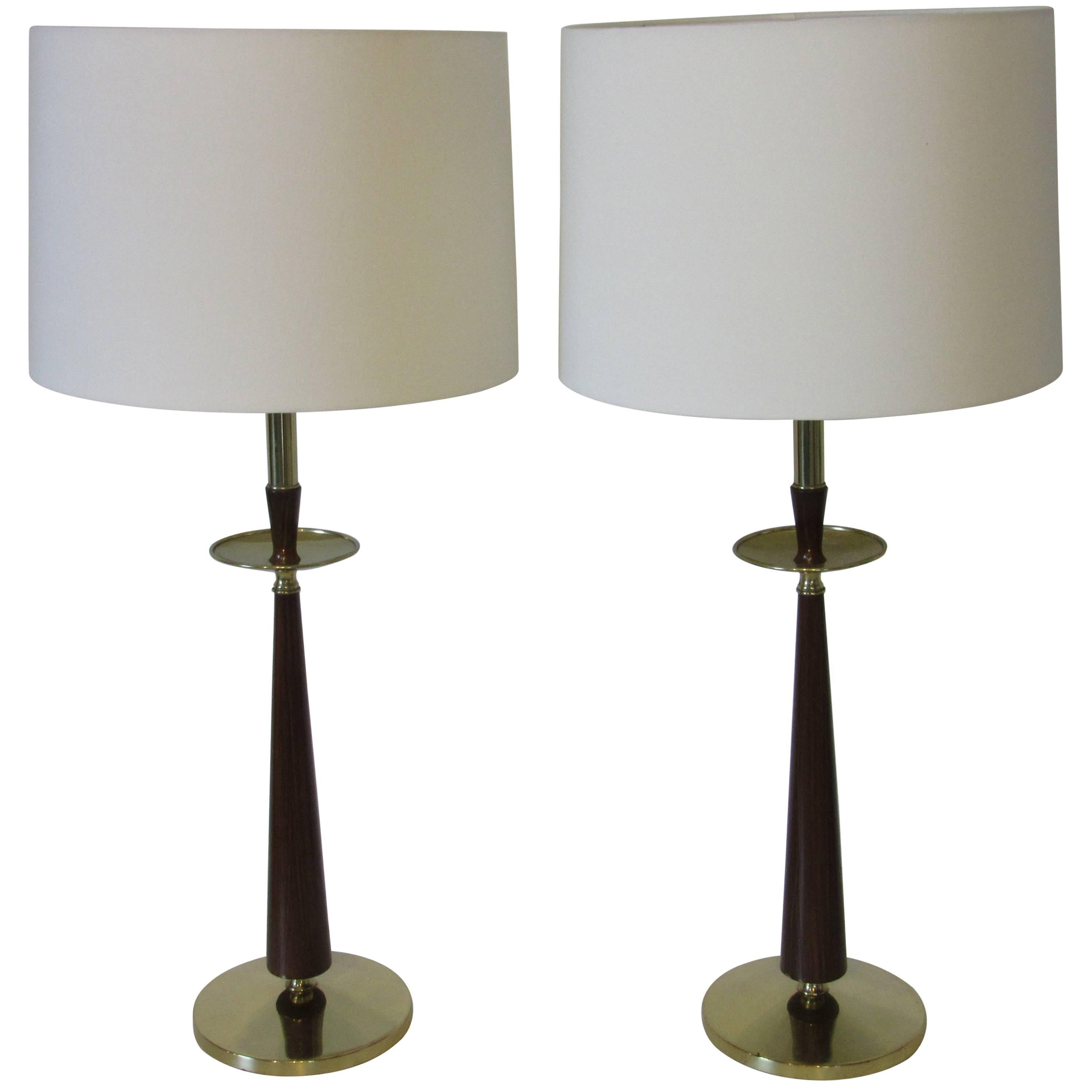 Stiffel Mid-Century Brass and Faux Rosewood Table Lamps