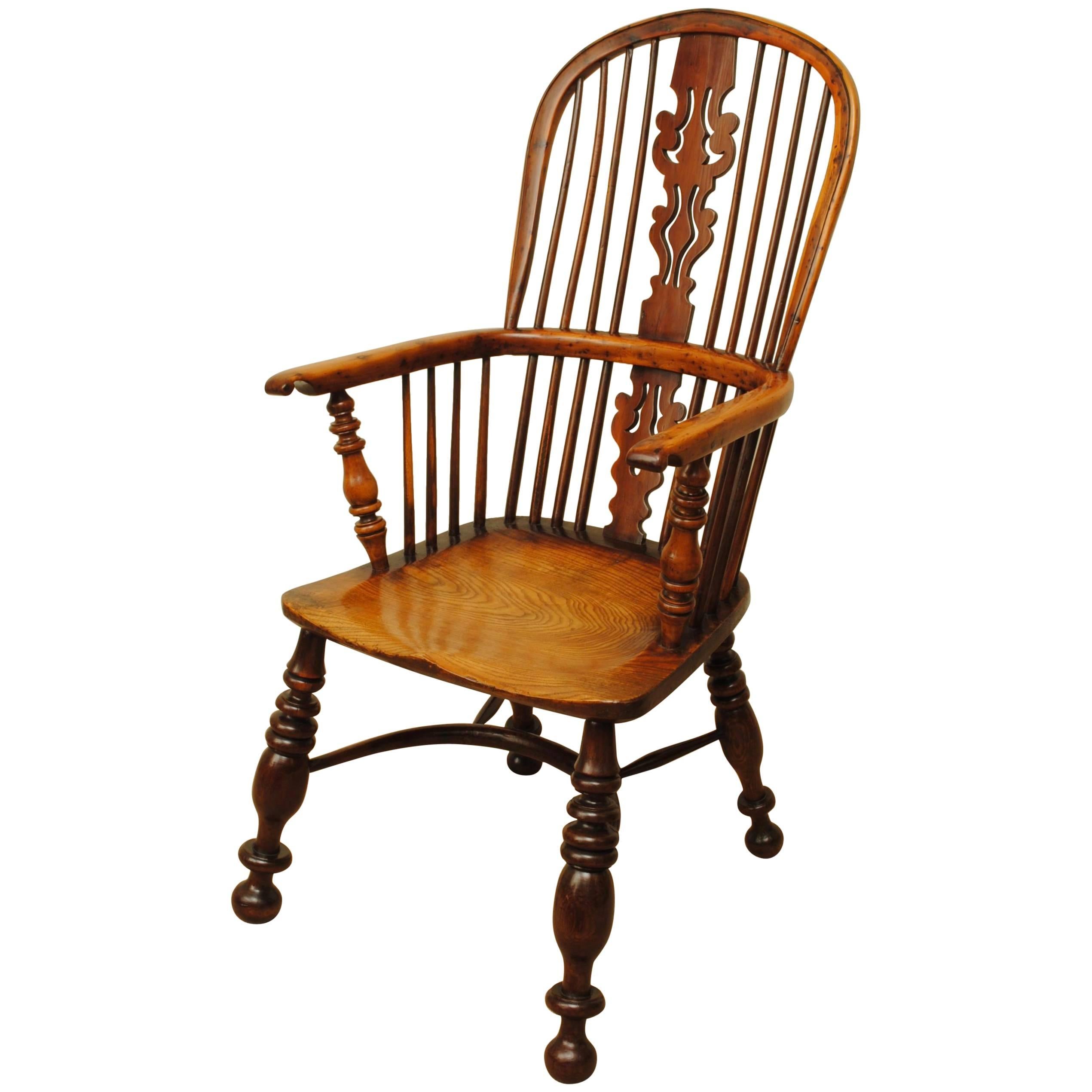 19th Century Yew Wood Window Armchair of Large-Scale