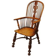 Antique 19th Century Yew Wood Window Armchair of Large-Scale