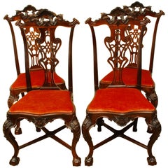 Set of Four Carved Rosewood Chairs
