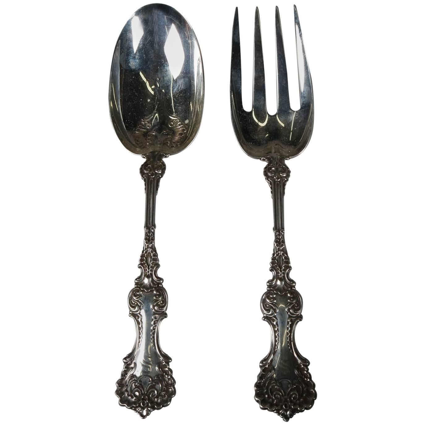 Sterling Silver Serving Set, Fork & Spoon, Scroll & Foliate, 19th Century