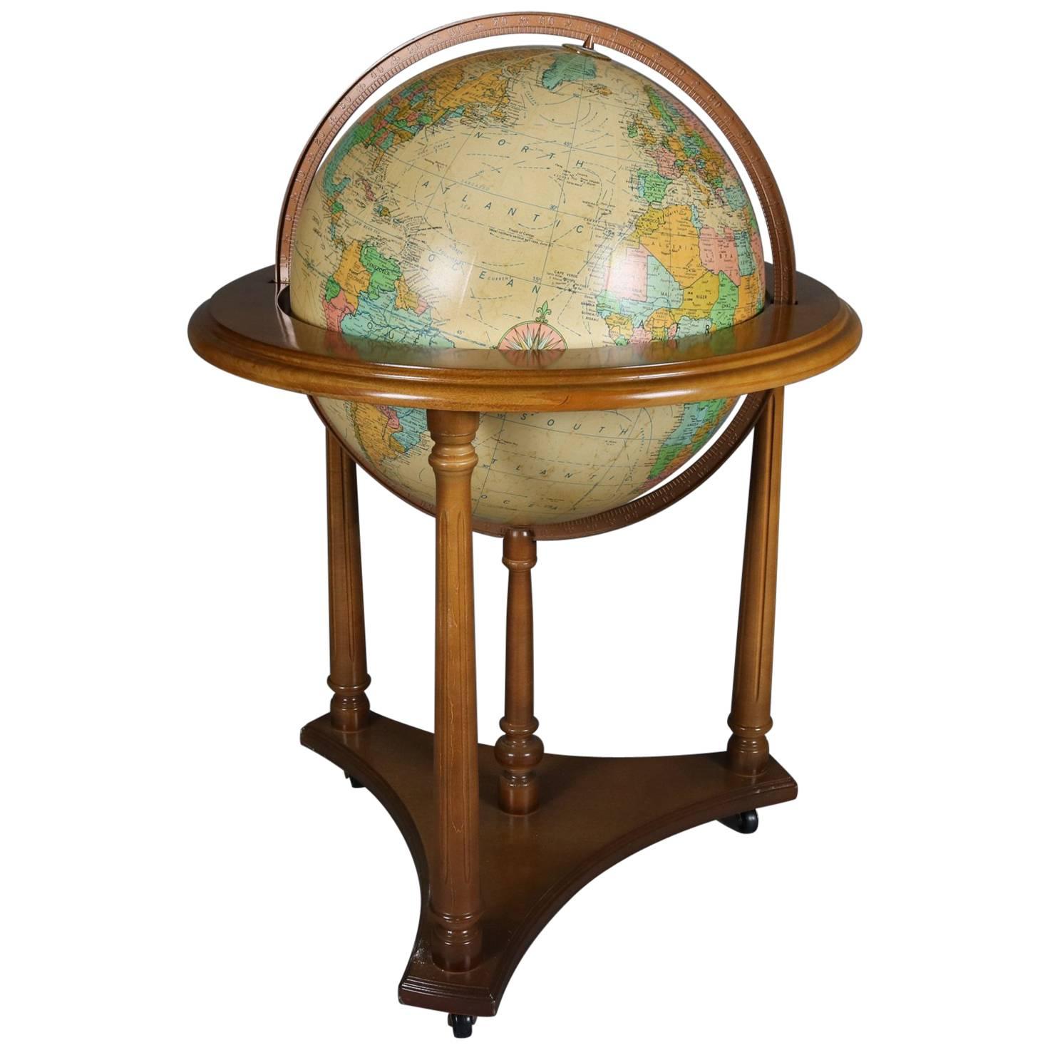Vintage Illuminating Library World Globe on Floor Stand by Replogle