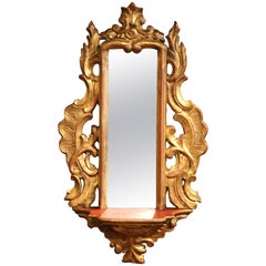 19th Century, French, Louis XV Carved Gilt Wall Bracket with Shelf and Mirror