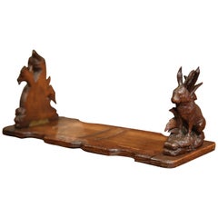 19th Century French Black Forest Carved Walnut Bookend with Rabbit and Fox