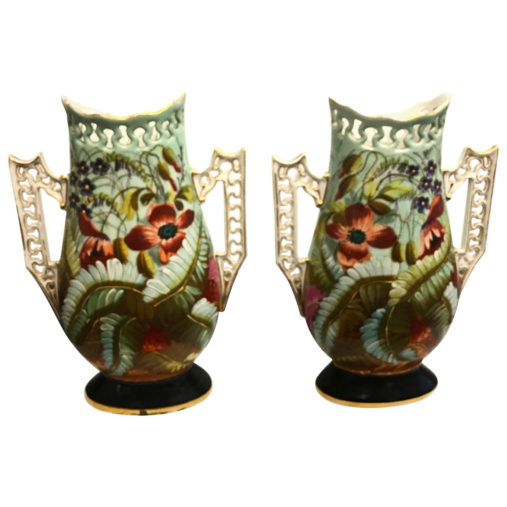 Pair of 19th Century French Porcelain Hand-Painted Vases
