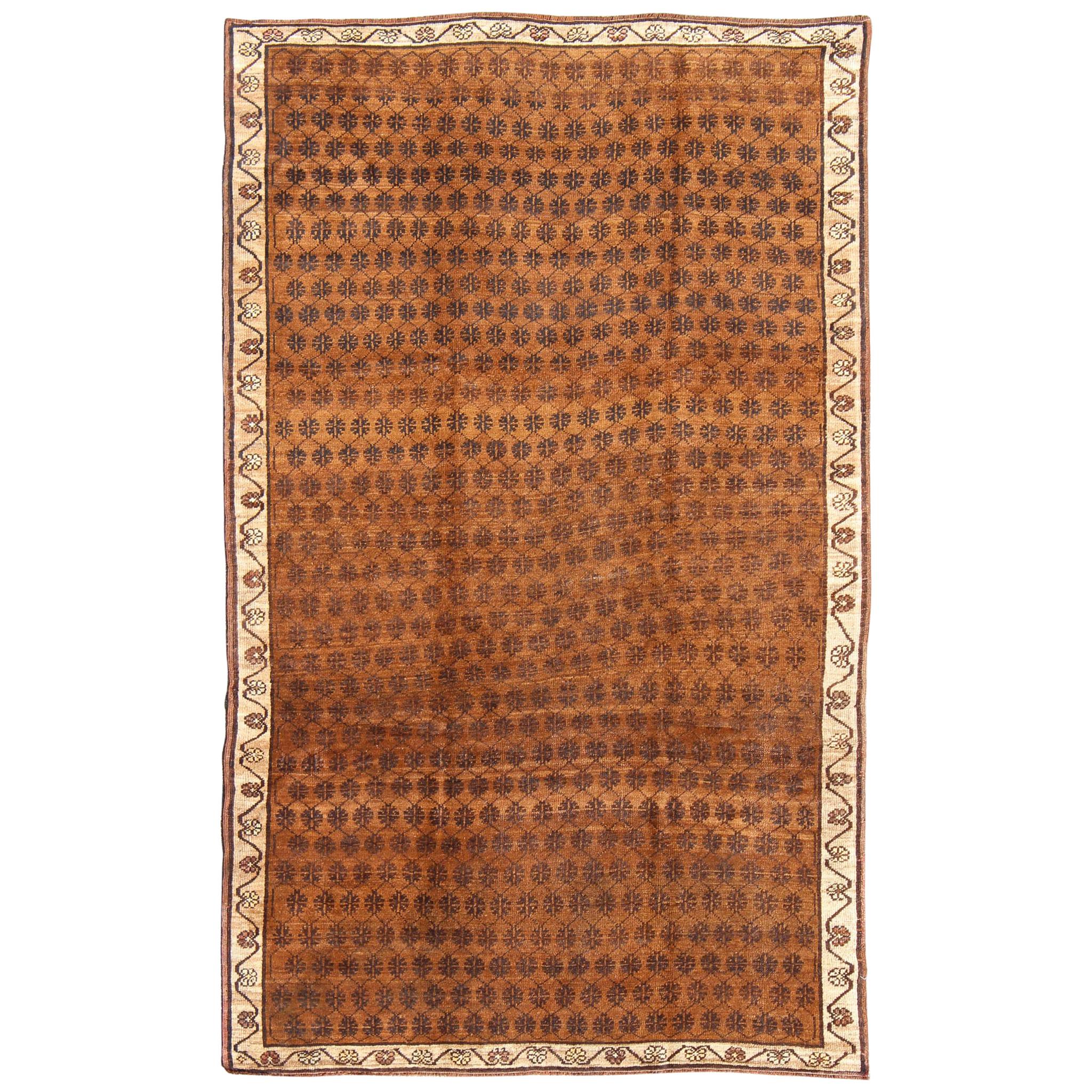 Vintage Turkish Kars Rug with Modern Latticework Pattern in Shades of Brown