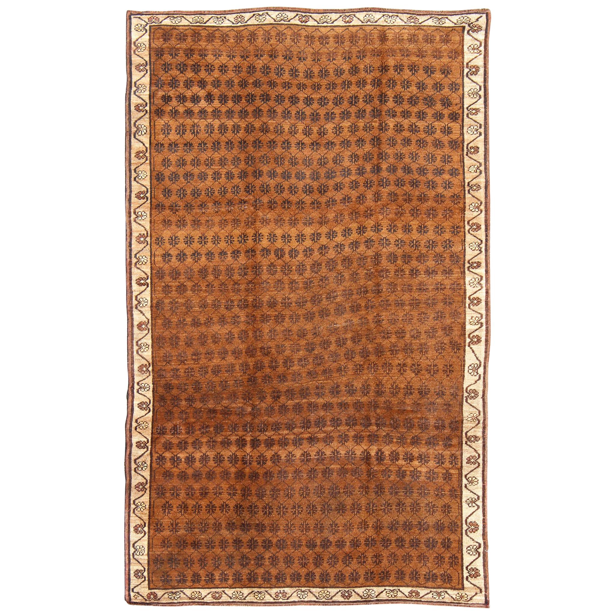 Vintage Turkish Kars Rug with Modern Latticework Pattern in Shades of Brown