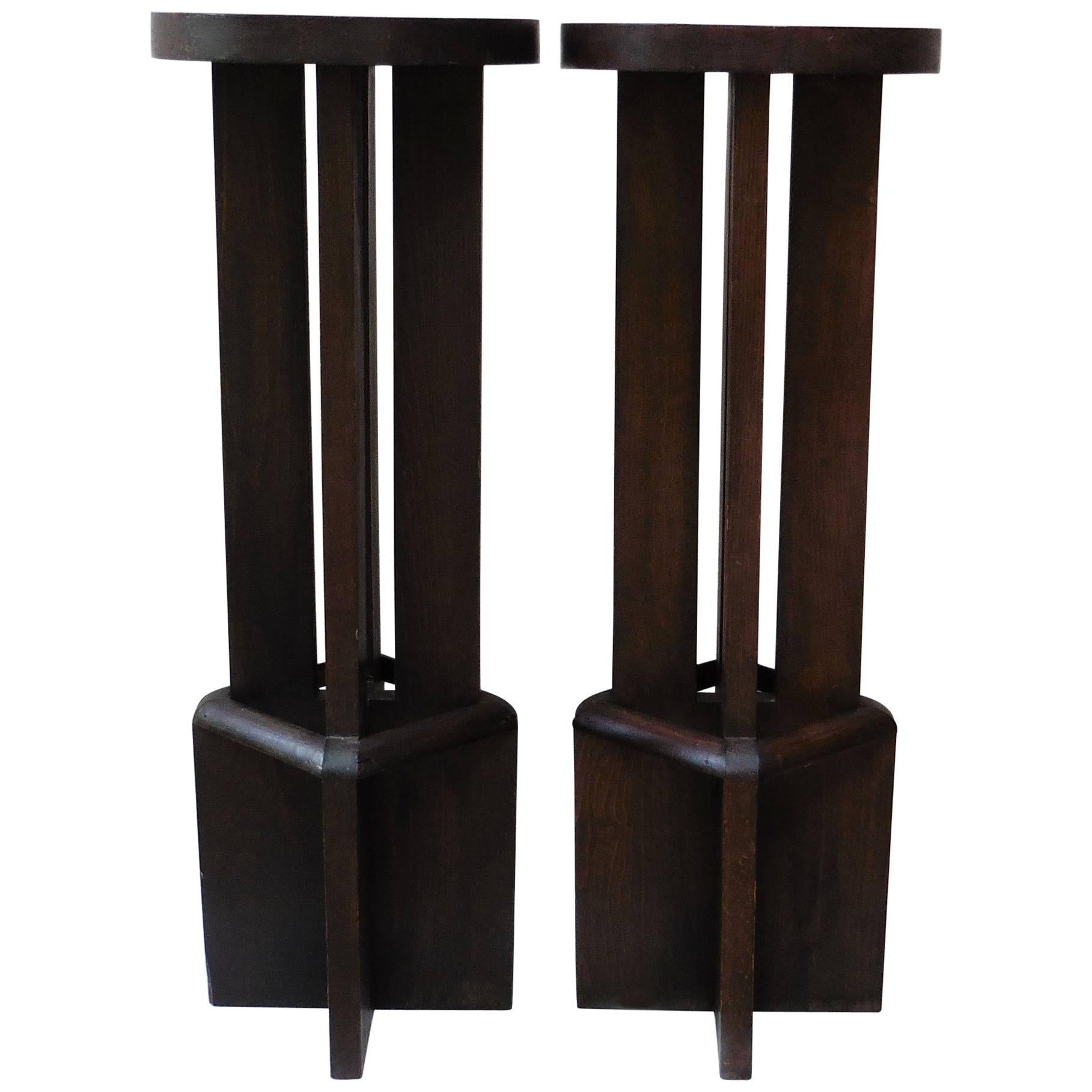 Pair of Art Deco Wood Geometrical Plant Stands