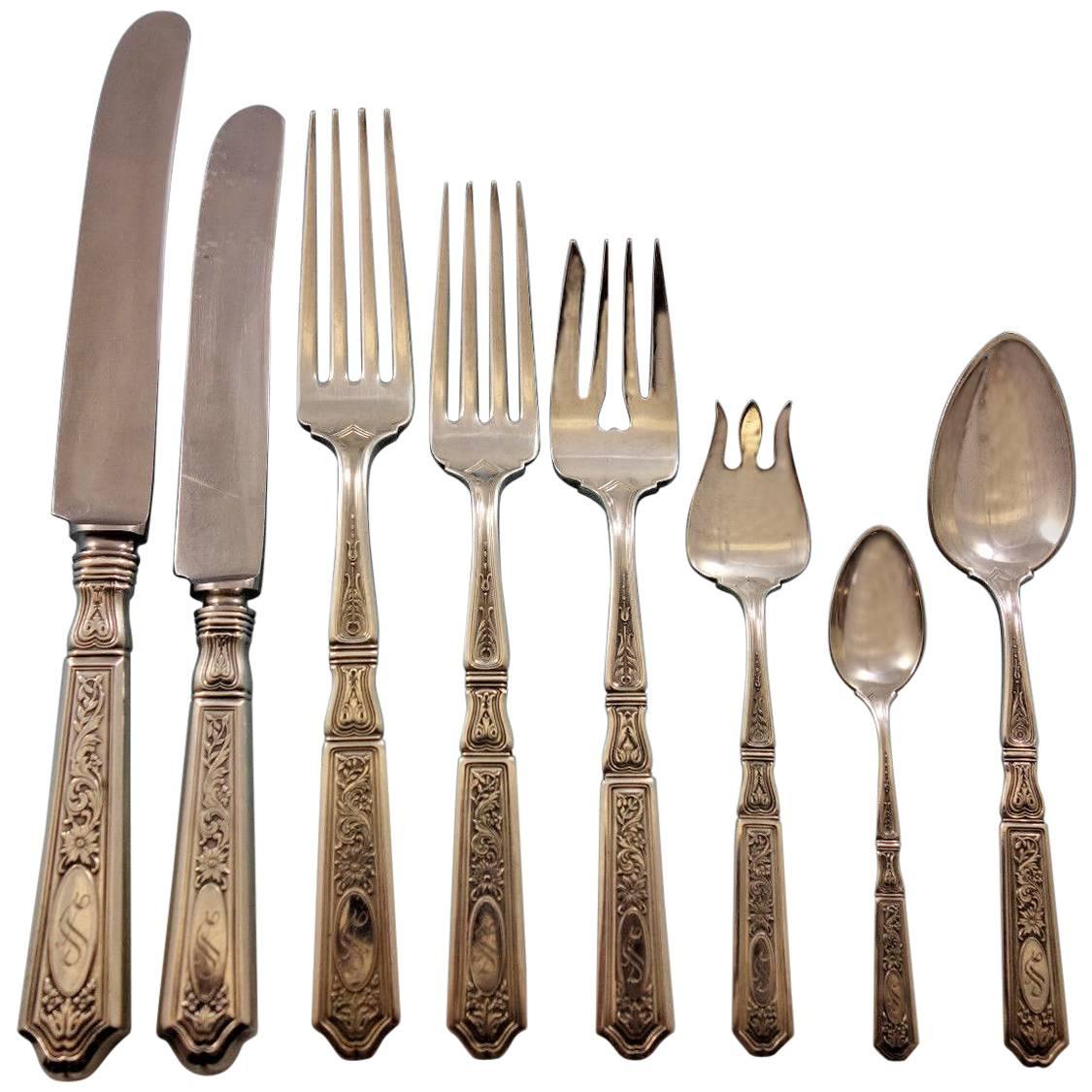 Saint Dunstan Chased by Gorham Sterling Silver Flatware Set 93 Pc Dinner S Mono