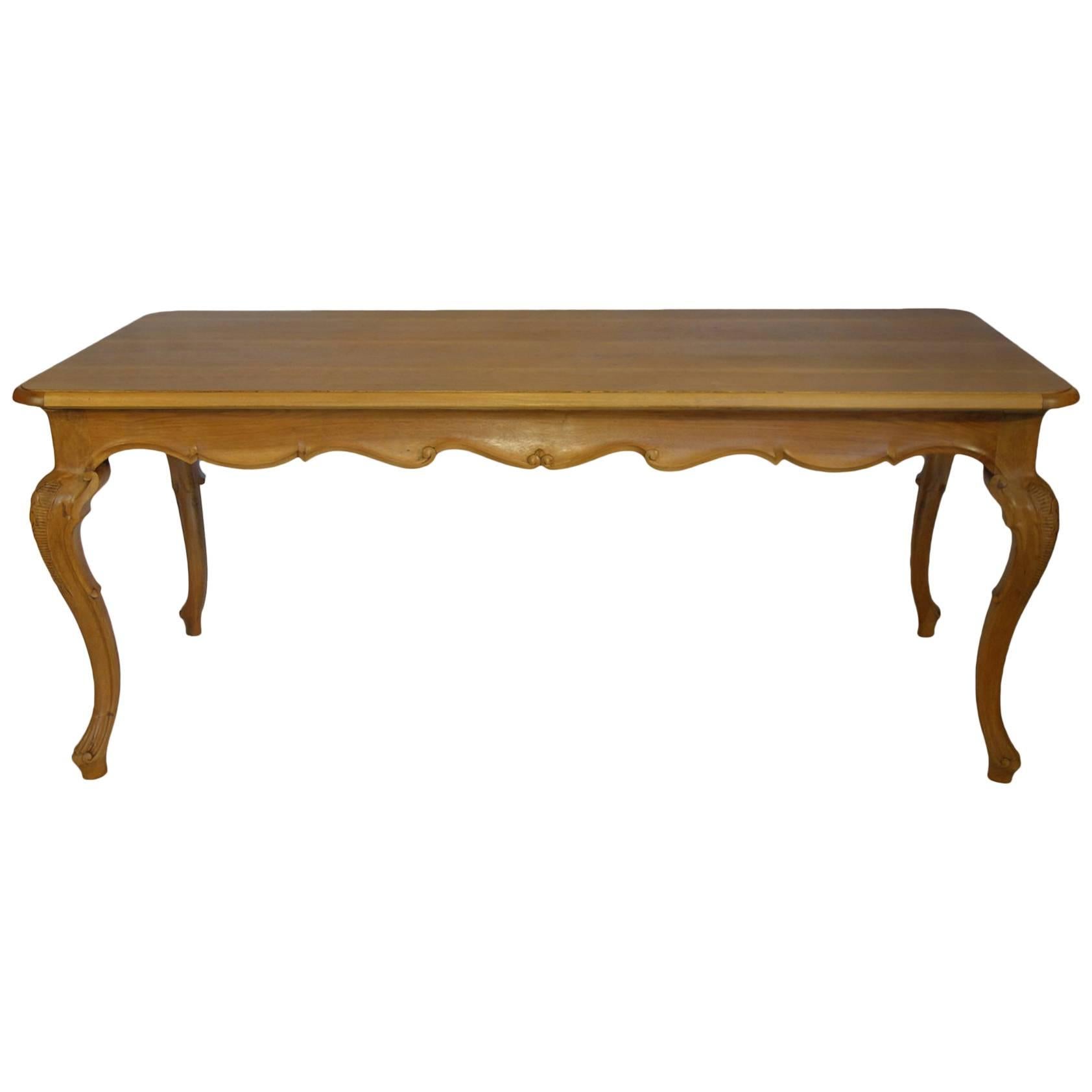 19th Century Antique Italian Louis XV Style Natural Walnut Dining Table Ca 1890