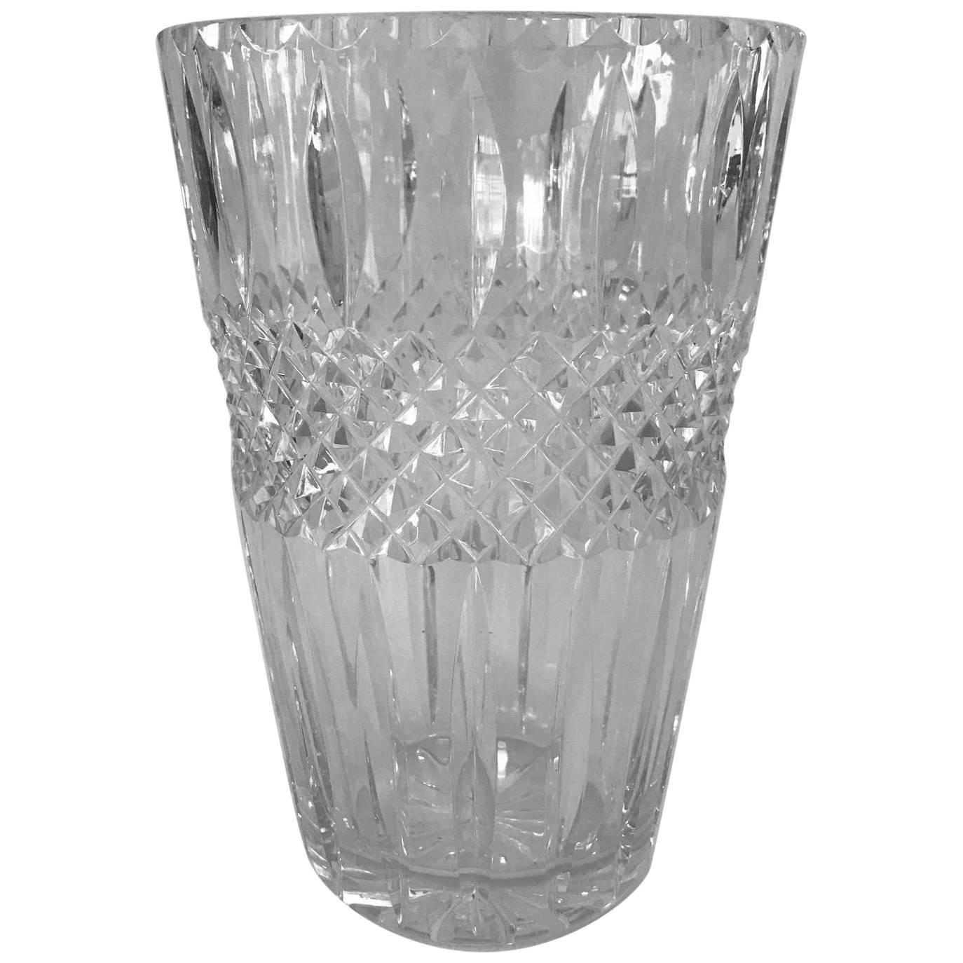 1930s Cut Cross Hatched Crystal Vase