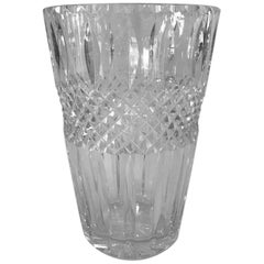 1930s Cut Cross Hatched Crystal Vase