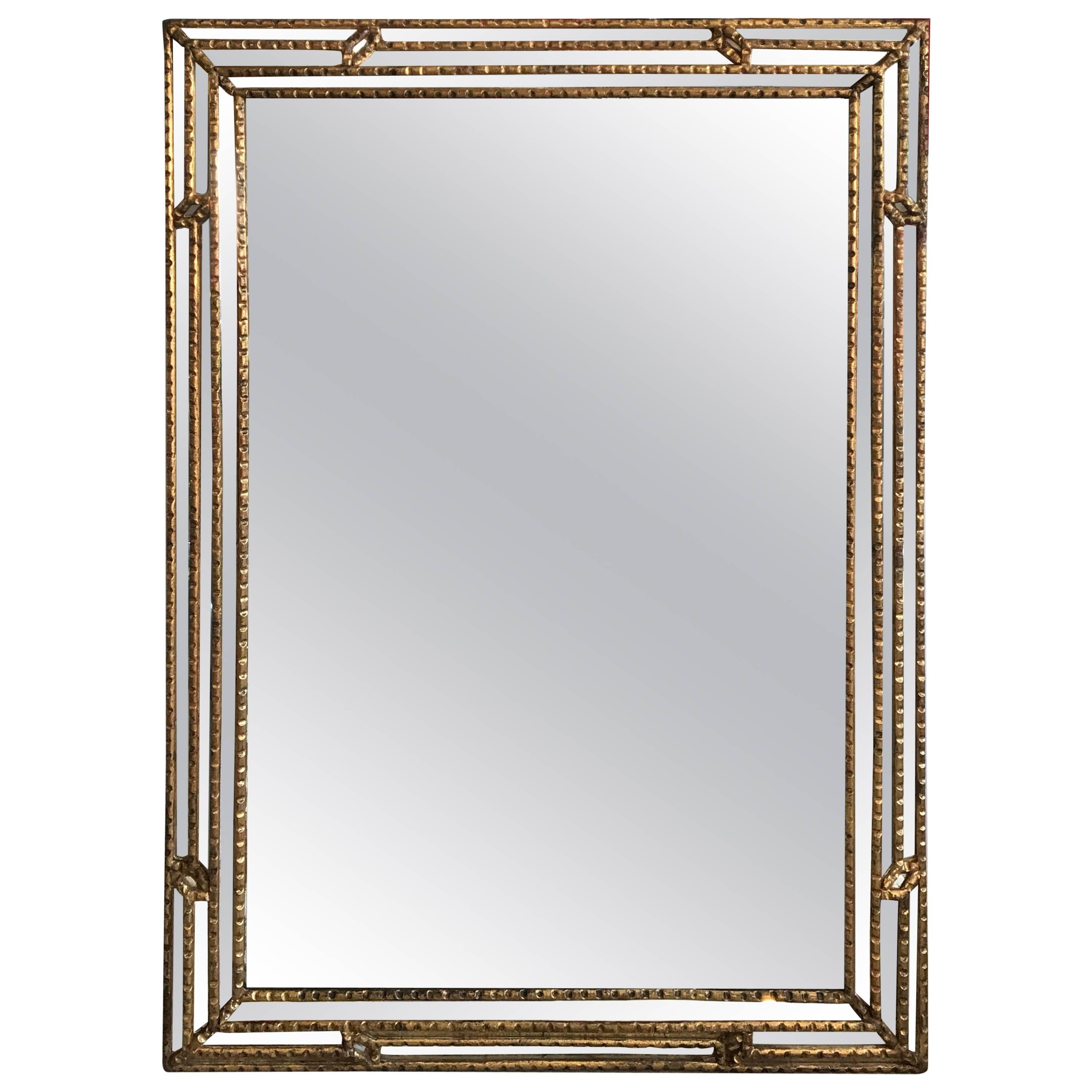 Large Early 20th Century Giltwood Regency Mirror with Mirrored Boarder, Italy
