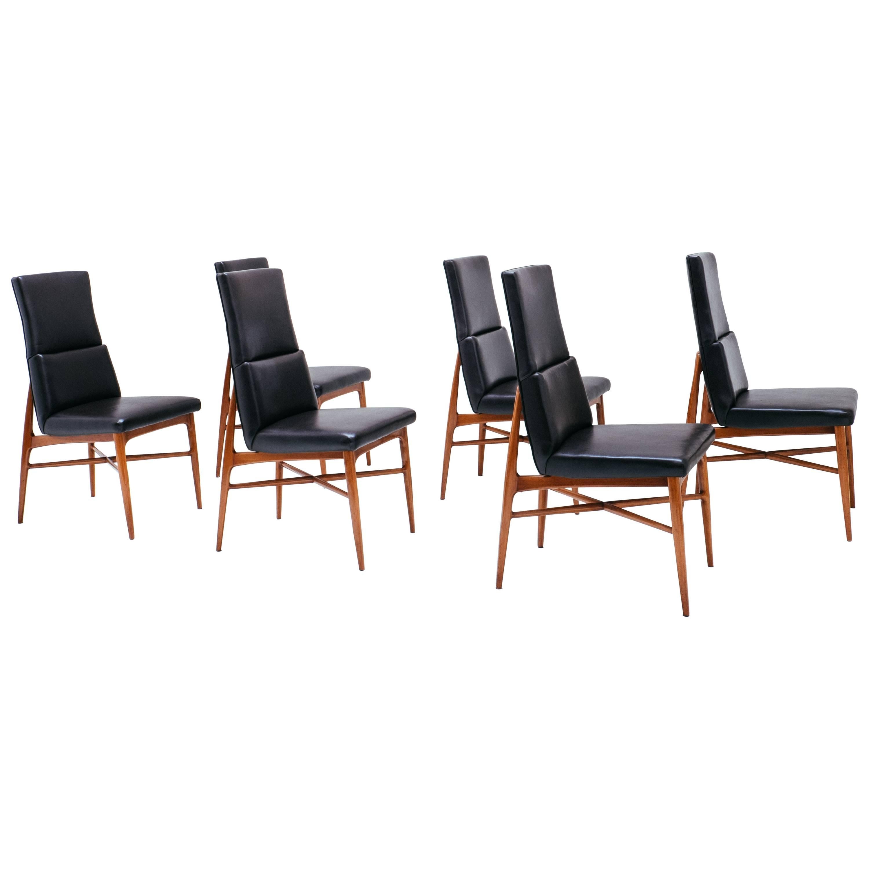 Six Fred Sandra "Up 636" Madison Walnut Dining Chairs for De Coene, 1962 For Sale