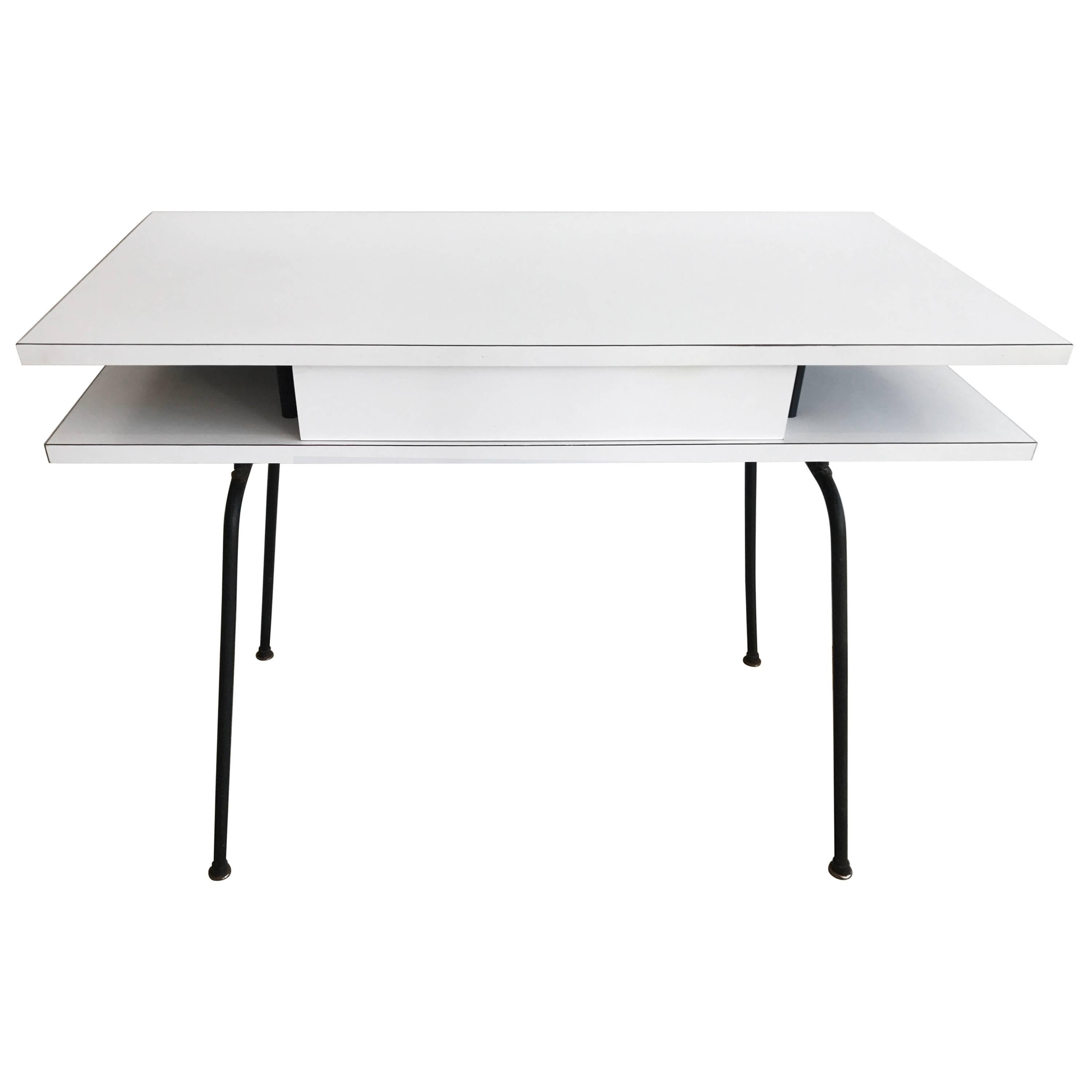 Clifford Pascoe White Laminate Desk with Hairpin Iron Base, 1950s