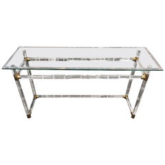 Charles Hollis Jones Faux Bamboo Lucite and Brass Console Table