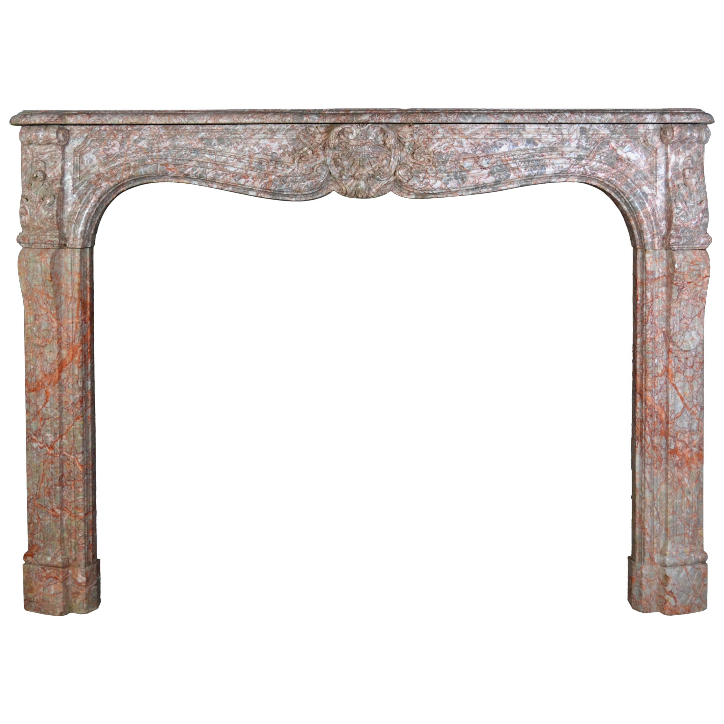 Rouge Marble Louis XV French Mantel