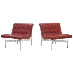 Retro Pair of Laverne Red Leather Lounge Chairs