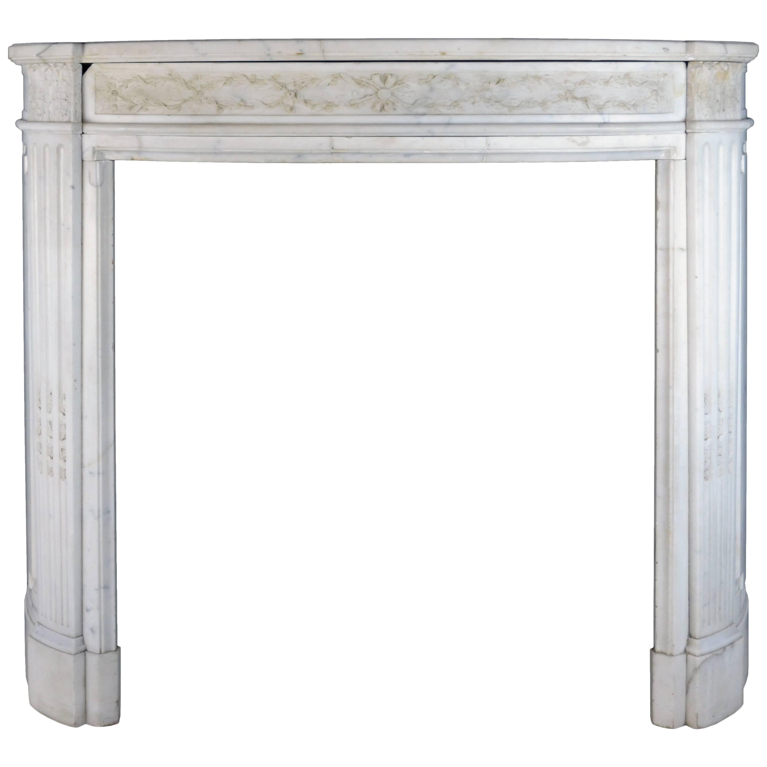 Statuary Marble Bow Fronted Louis XVI Style Mantel with Fluted Jambs