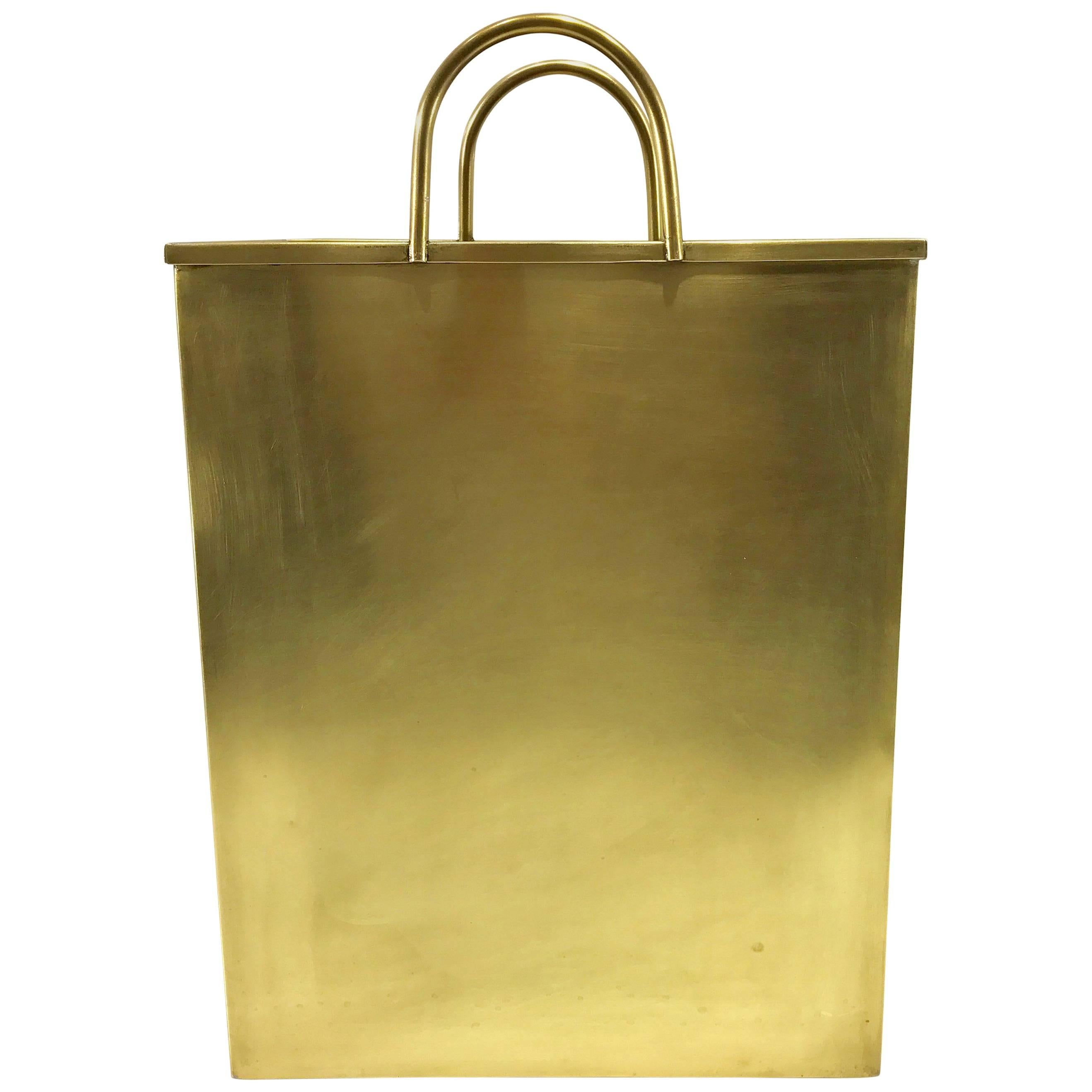 Gio Ponti, Attributed Bushed Brass Shopping Bag Magazine/Umbrella Stand