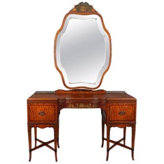 Antique Adam Style Painted and Ebonized Satinwood and Bronze Mirrored Vanity