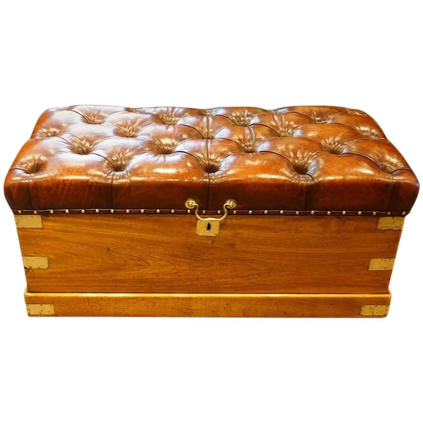 Victorian Camphorwood and Leather Ottoman Trunk