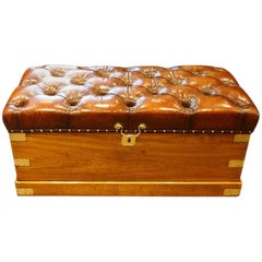 Antique Victorian Camphorwood and Leather Ottoman Trunk