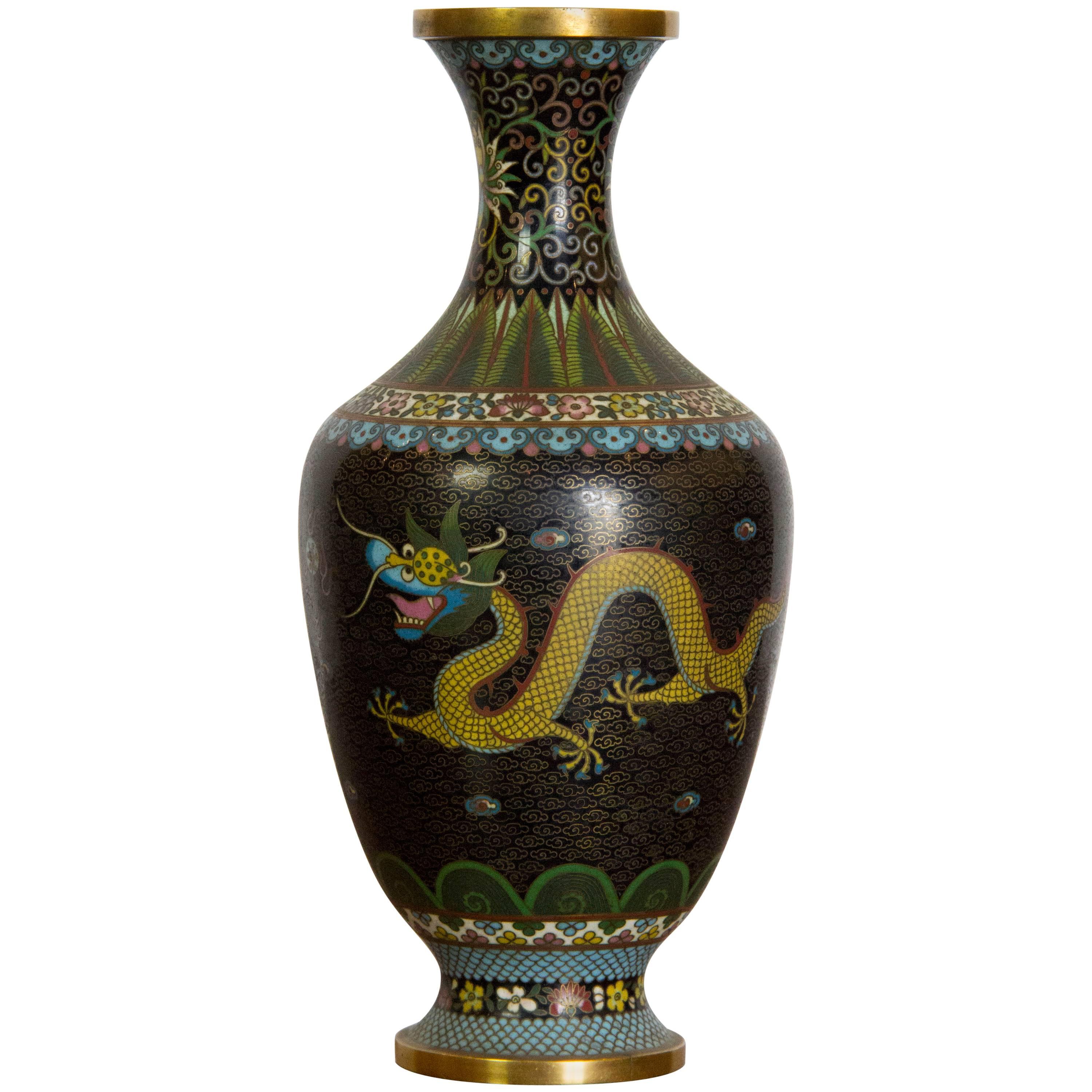 Cloisonne Vase with Imperial Dragon Decoration For Sale
