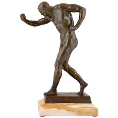 Antique Italian Bronze Sculpture of a Male Nude Athlete, circa 1900
