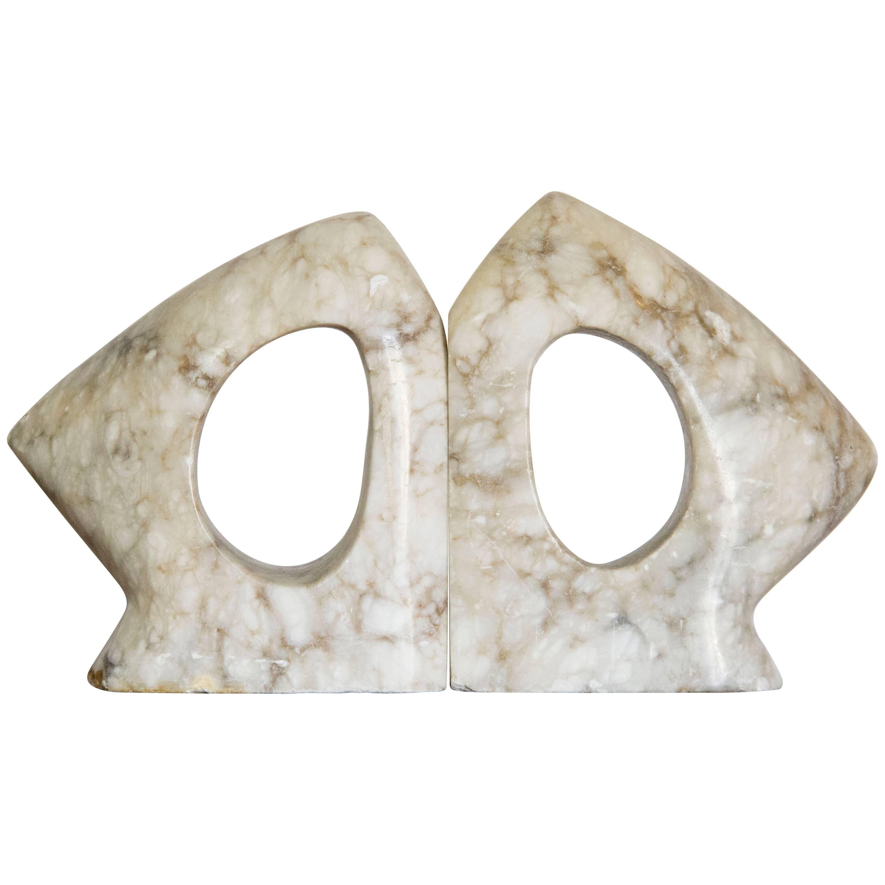 Sculptural Pair of Mid-Century Modern Marble Bookends For Sale