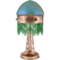 Antique Art Nouveau Copper Table Lamp with Loetz Glass Shade by Johann Loetz, Witwe, 190