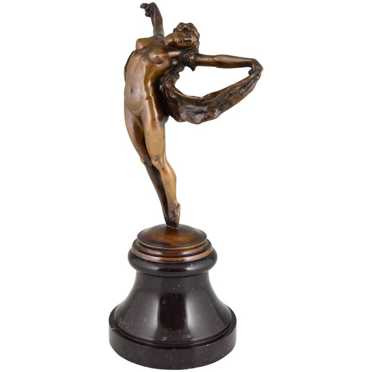 Art Nouveau Bronze Sculpture of a Dancing Nude by Joseph Zomers 1915 For Sale