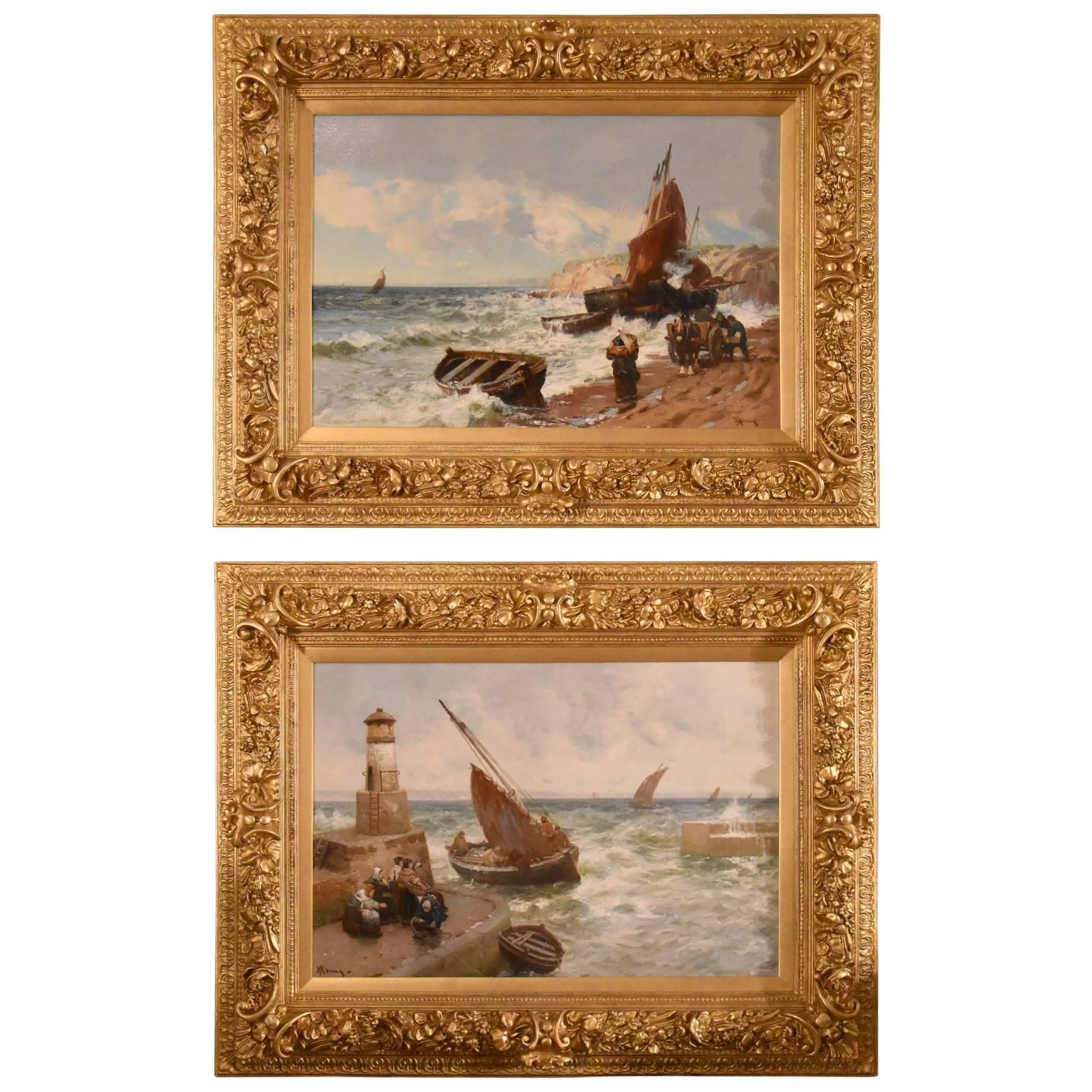 "Pittenween Harbour Fifeshire" Pair of Oils by Alexander Young