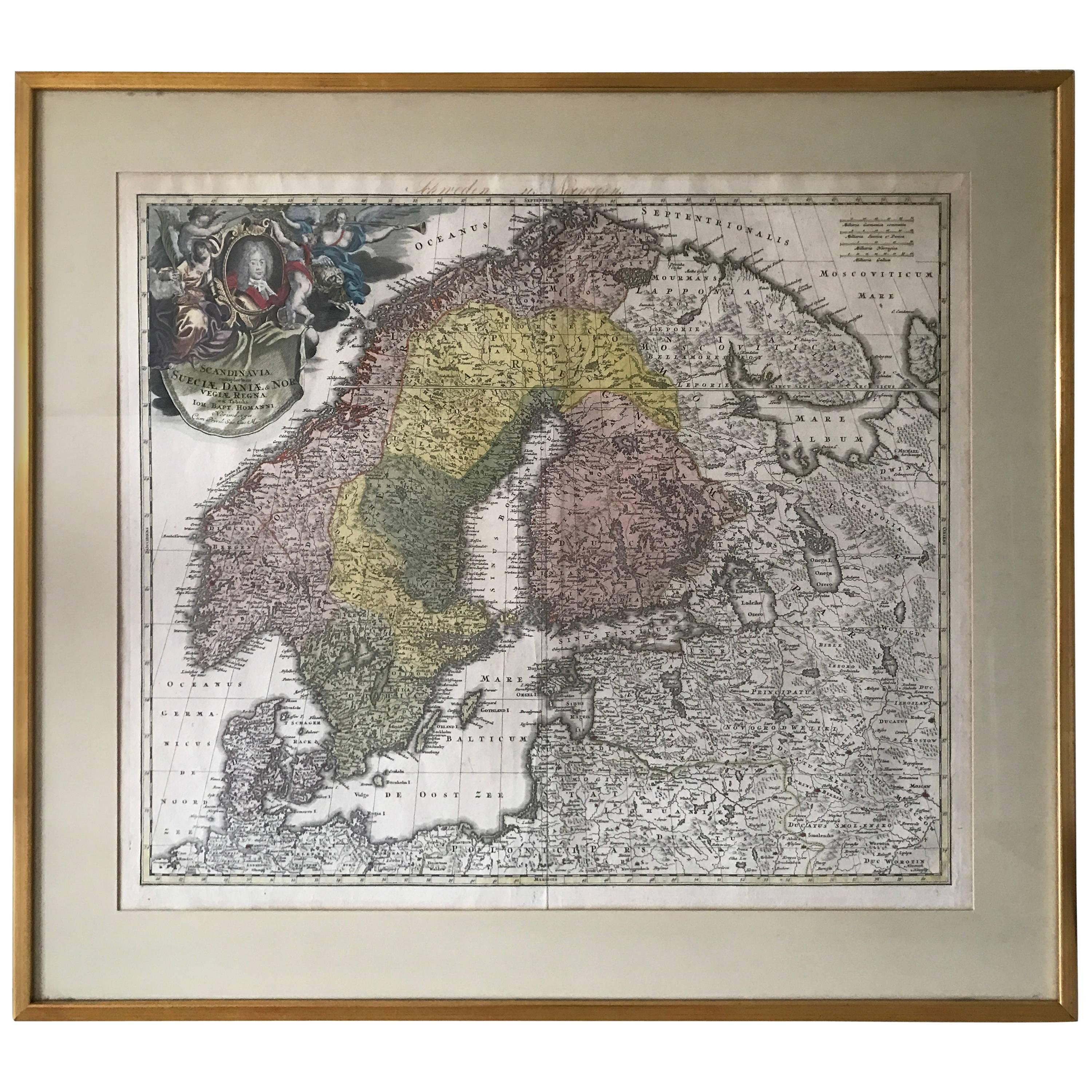1735 Johan Homann Hand Colored Scandinavian Map Extremely Rare