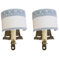 Pair of Brass Wall Sconces with Fortuny Shades